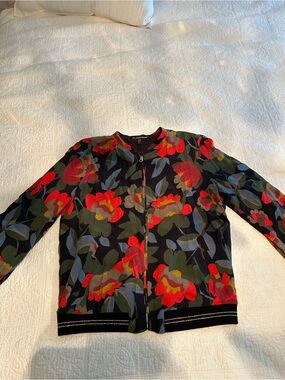 Zara Black Bomber Jacket with Red Floral Print